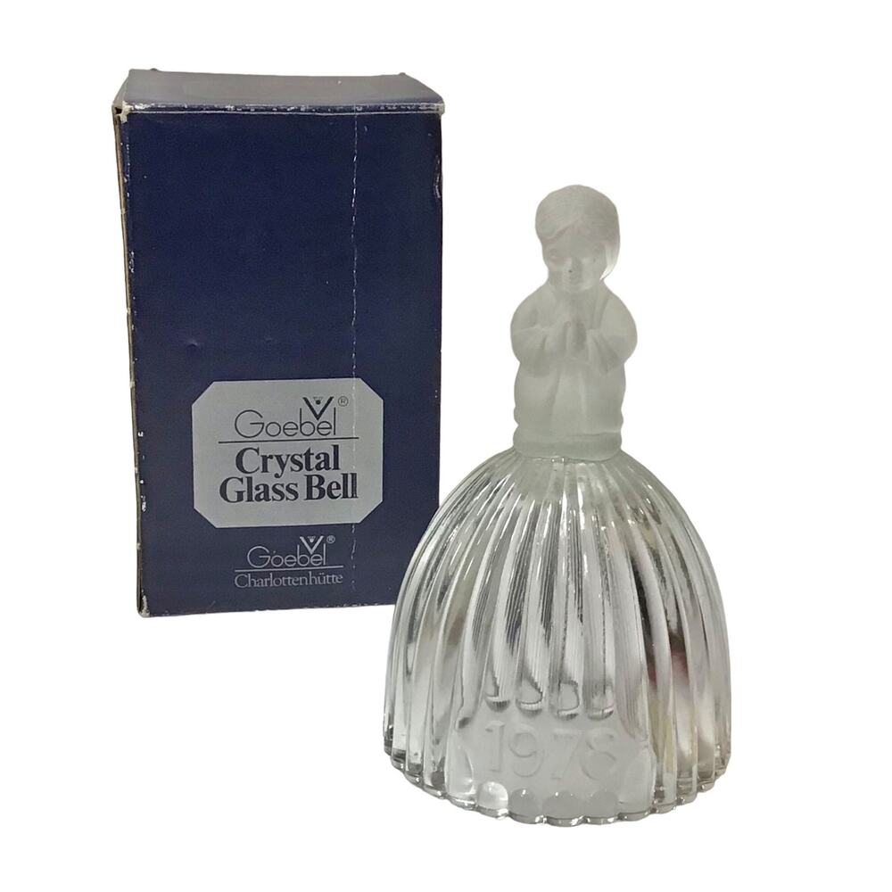 Goebel Glass Annual Bell 1978 Praying Child Boy Figural Handle Germany Glass Box